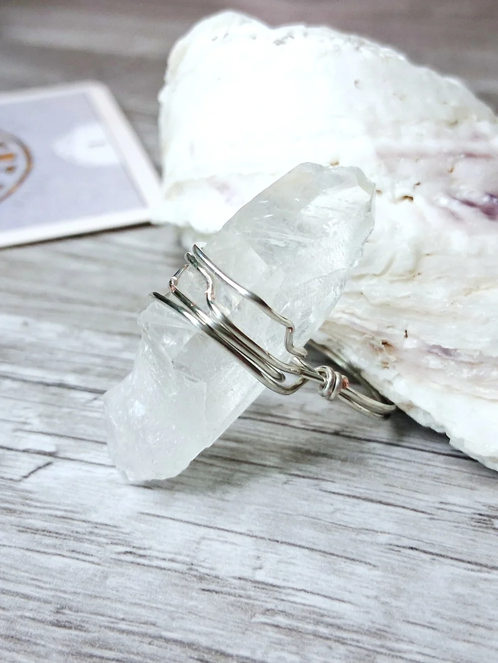 Raw Clear Quartz Crystal Wire Wrap Ring 8.5